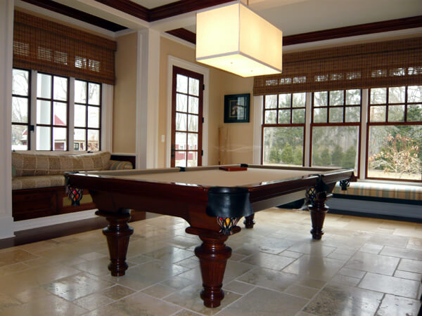 Interior of a luxury living room with billiard table